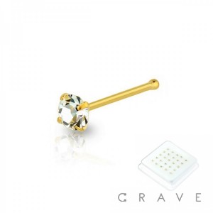 GOLD PLATED PRONG SET CZ 925 STERLING SILVER CLEAR NOSE BONE PACKAGE